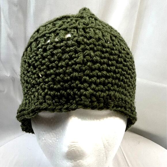 Handmade Green crochet cap 10" wide by 7 " tall hat NWOT child or adult - Picture 1 of 6